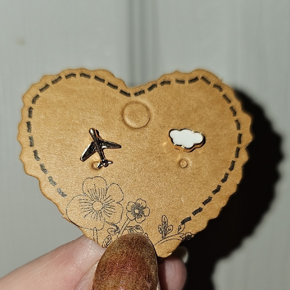 Jewelry - Airplane and Cloud Stud Earrings - Gold And White